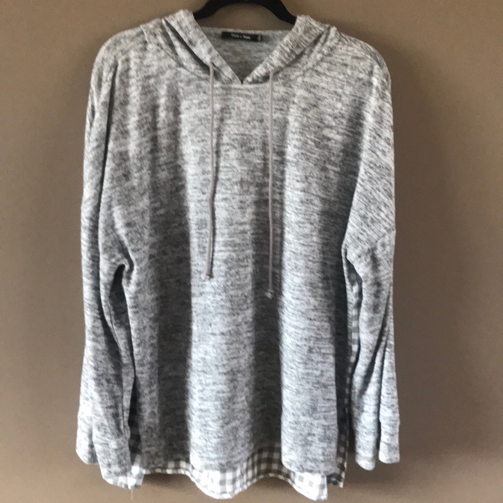 Gray/gray and white plaid hoodie size L.